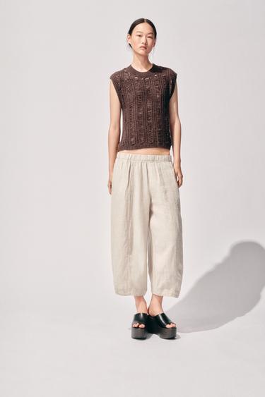 Zara 綁帶針織上衣 - 棕色