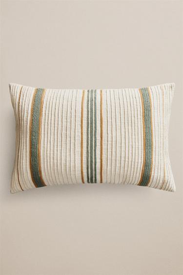 STRIPED THROW PILLOW COVER — Ecru 1