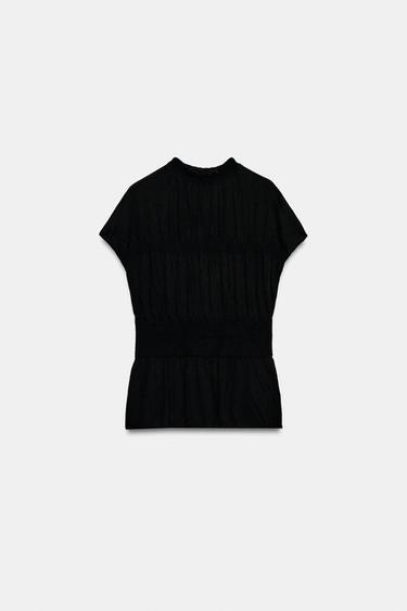 SMOCKED KNIT TOP - Black by Zara - Image 0