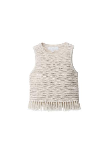 PLETEN TOP Z RESICAMI - Ekru barva od Zare