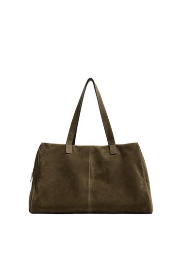 LEATHER TRAVEL BAG - Khaki Green by Zara