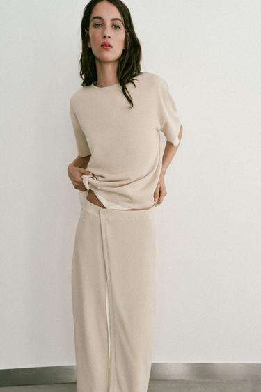 CONTRAST KNIT PAREO SKIRT - Light beige by Zara