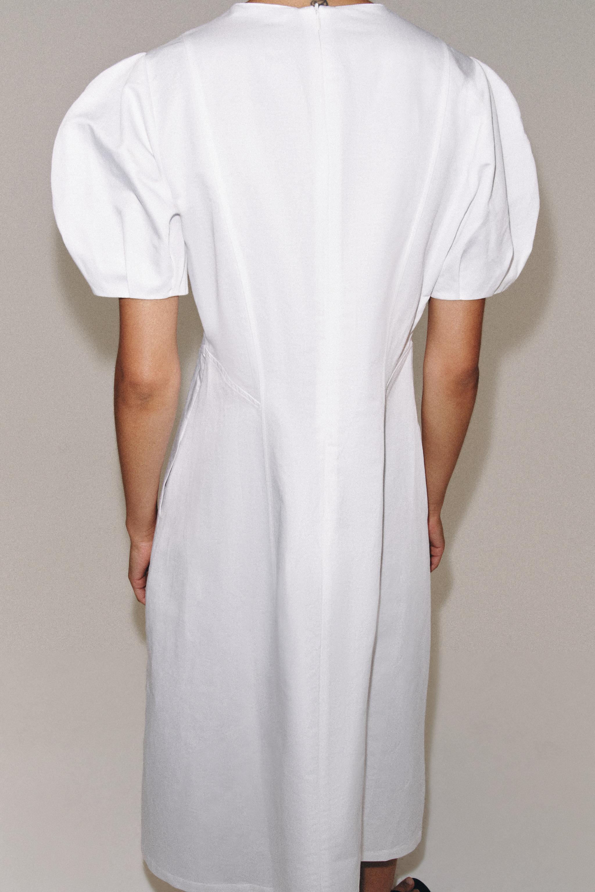 ZW COLLECTION LINEN BLEND MIDI DRESS - White | ZARA United States ZW COLLECTION LINEN BLEND MIDI DRESS - White | ZARA United States