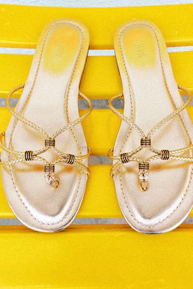 METALLIC BRAIDED SANDALS - Golden by Zara