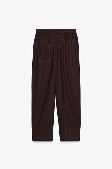 Zara LINEN PANTS WITH BEADED DRAWSTRINGS - Brown