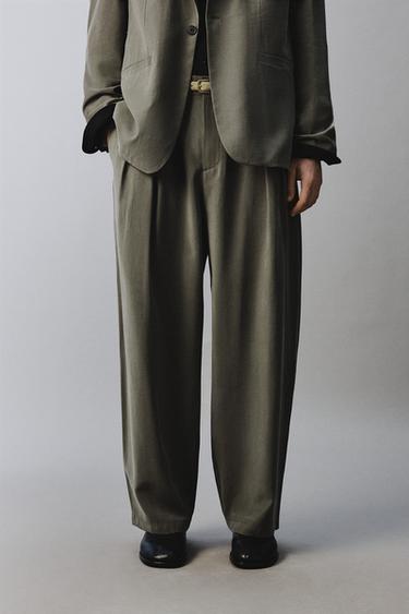 PANTALLONA RELAXED FIT KOSTUMI - natyrale/kaki nga Zara