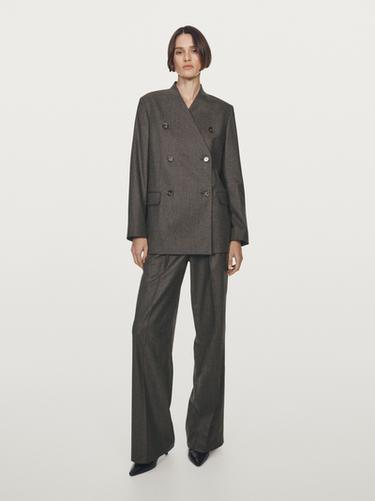 Pantalón traje melange 100% lana - Marrón de Zara