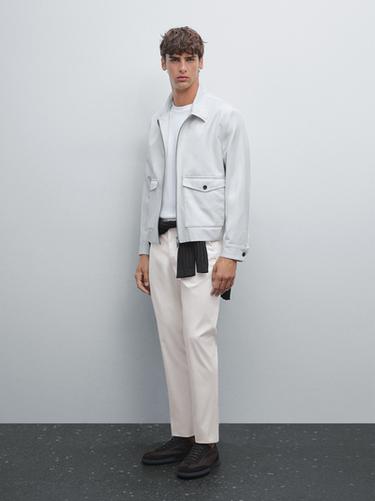 Zara Cotton blend slim fit trousers - Stone