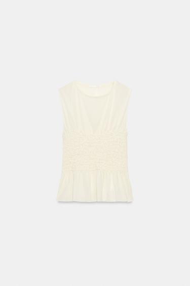 GATHERED TULLE TOP - Vanilla by Zara
