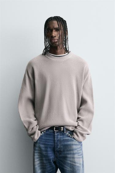 WAFFLE-KNIT TEXTURED SWEATER - رمادي الخاص بـ Zara