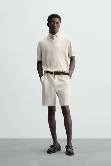 100% LINEN BERMUDA SHORTS - Light beige by Zara - Image 0