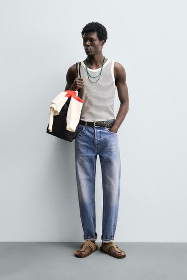 CAMISETA TANK JACQUARD RAYAS X AARON LEVINE - Crudo / Azul de Zara