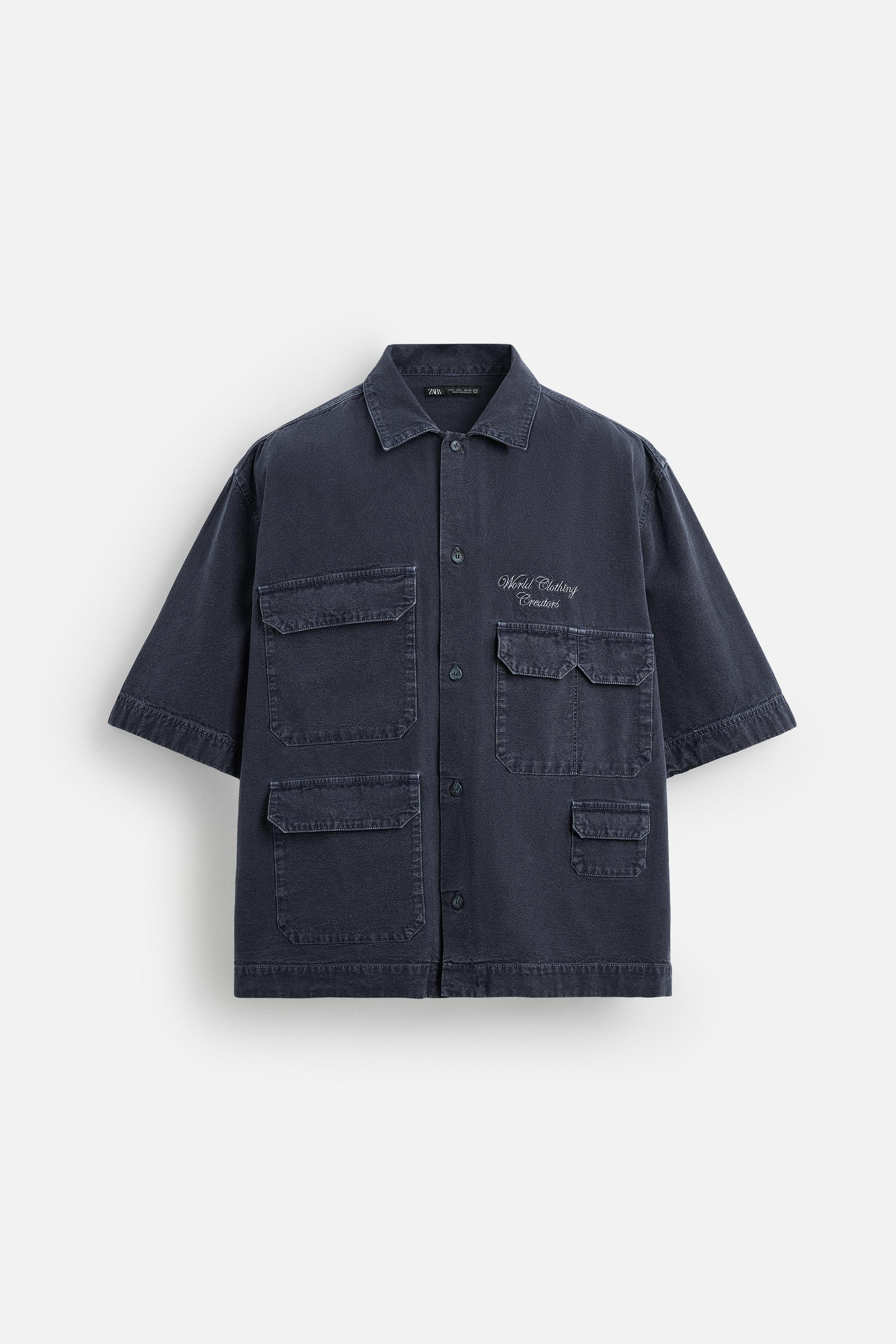 ユーティリティ刺繍ポケットシャツ - ブルー | ZARA Japan / 日本