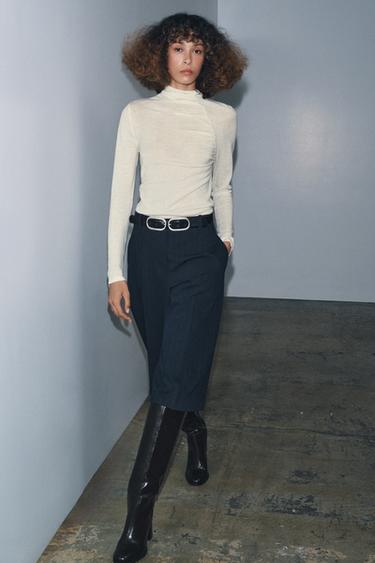 100% WOOL GATHERED TOP - Ecru by Zara