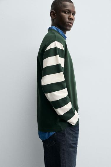 STRIPED LONG SLEEVE T-SHIRT - White / Green by Zara - Image 5