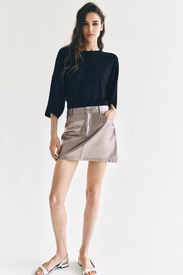 FAUX LEATHER MINI SKIRT - Silver by Zara
