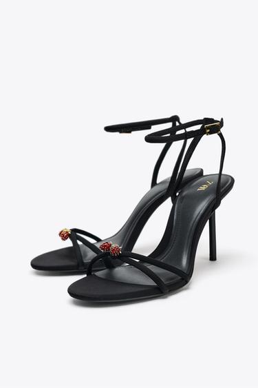 BEADED CROSSOVER STRAP SANDALS - Black by Zara - Image 4
