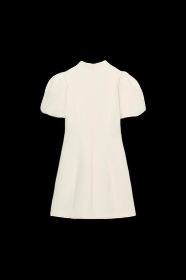 Zara SHORT BALLOON SLEEVE DRESS - Ecru
