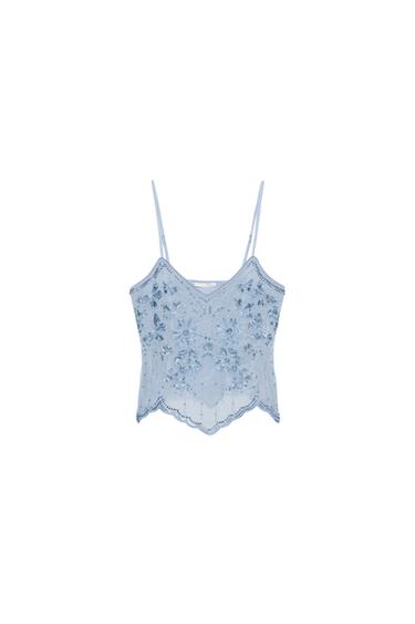 EMBROIDERED STRAPPY TOP - Light blue by Zara