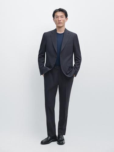 Zara Cool wool blend suit blazer - Navy blue - Image 0