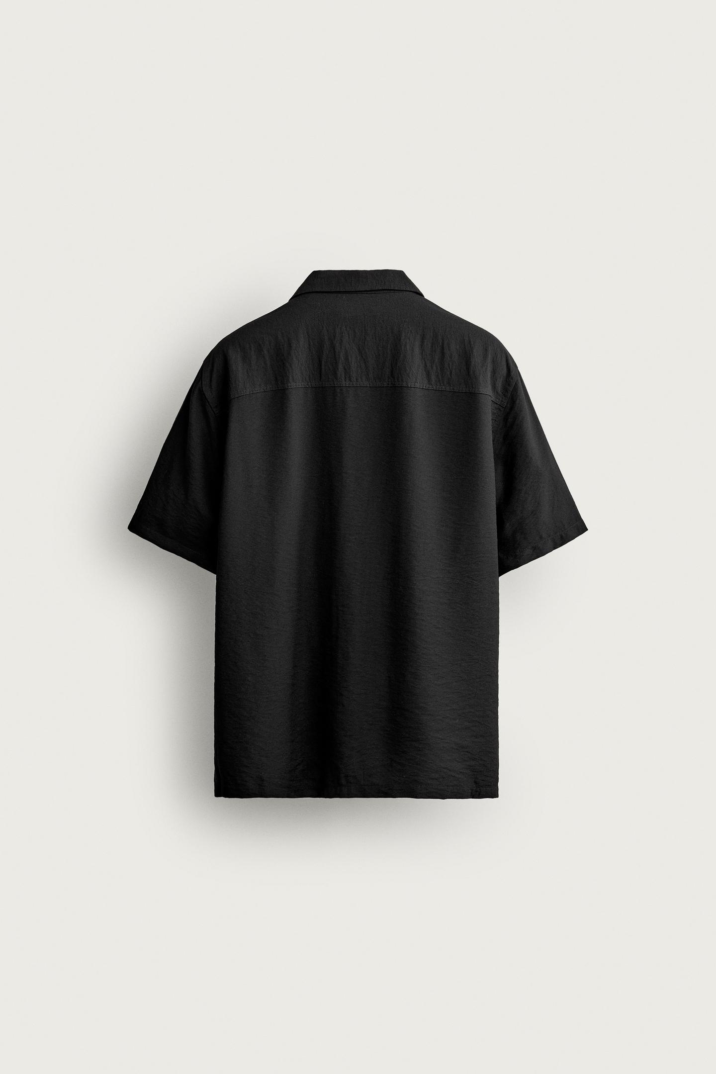Мужская рубашка Zara Relaxed Fit Embroidered Text, цвет: Чёрный — фото 7