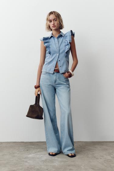 Z1975 DENIM SHIRT WITH RUFFLES - Mid-blue by Zara