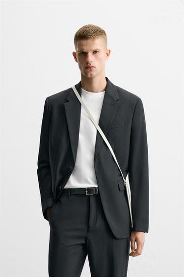 100% WOOL SUIT BLAZER - Navy blue by Zara