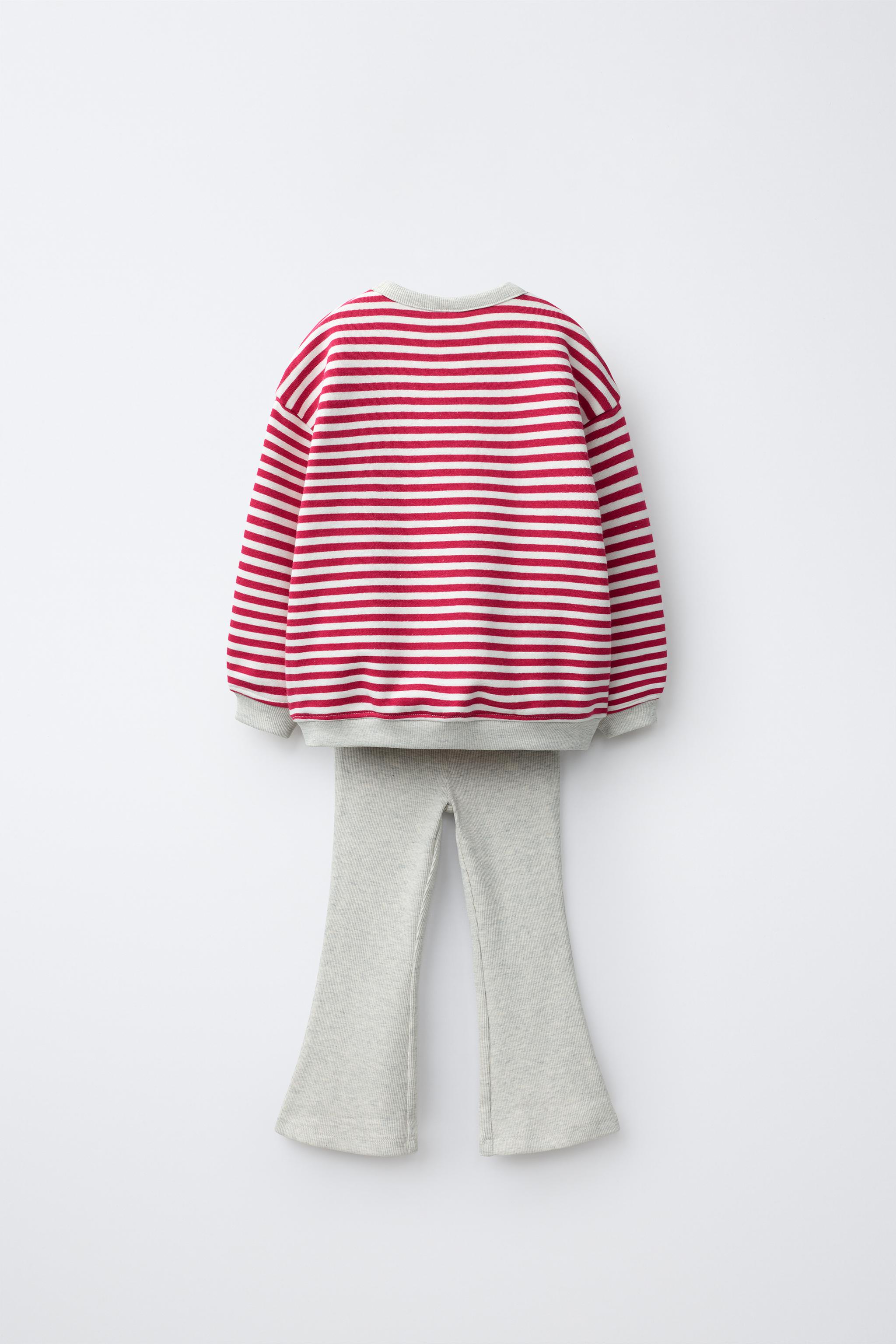 STRIPED SWEATSHIRT AND FLARE LEGGING SET — Ecru (alternate view)