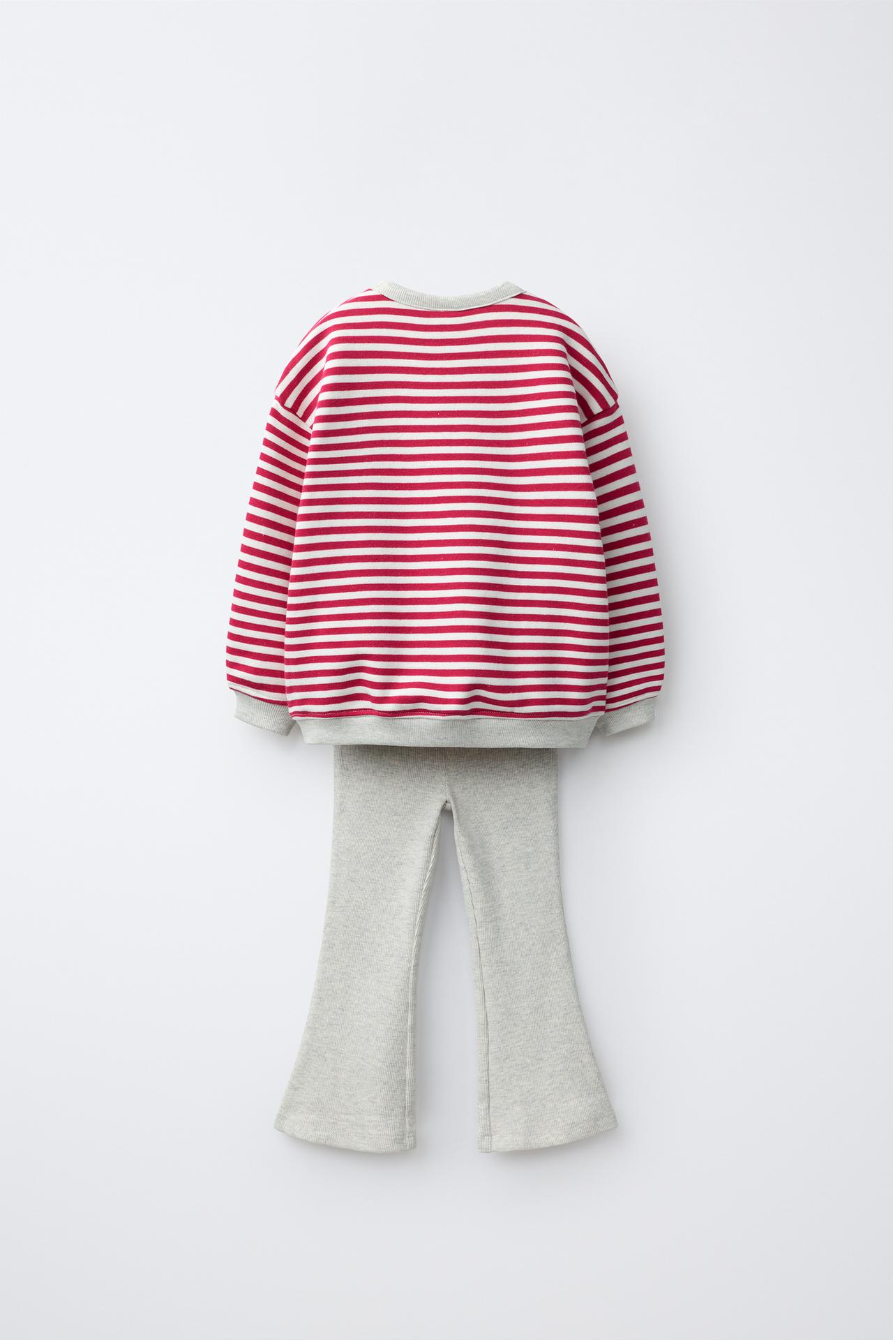 STRIPED SWEATSHIRT AND FLARE LEGGING SET — Ecru