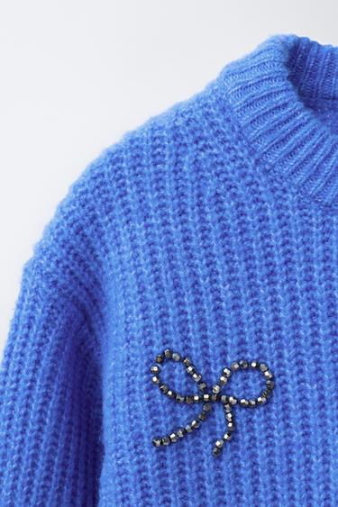 BEADED AND SPARKLY BOW KNIT SWEATER - Blue by Zara - Image 2