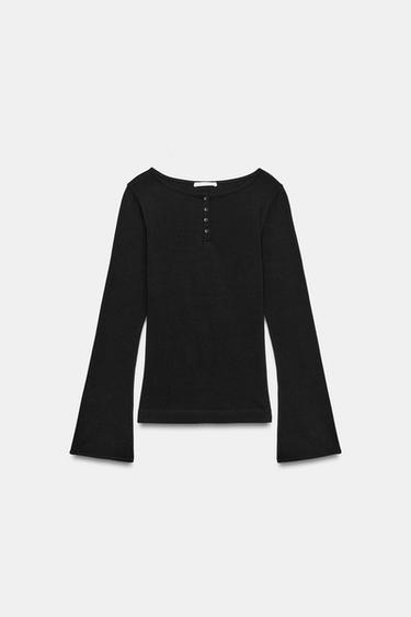 HENLEY T-SHIRT - Black by Zara