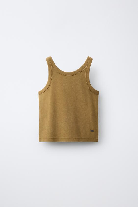 FADED RIB TOP - Dark olive by Zara - Image 0