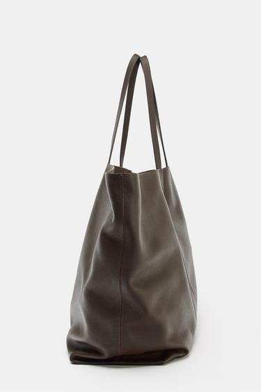 SAC MAXI CABAS EN CUIR - Marron de Zara - Image 2