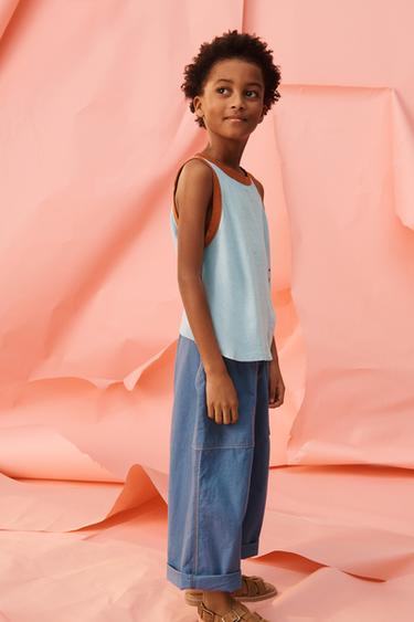 Zara LIMITED EDITION EMBROIDERED FLORAL SLEEVELESS TOP - Light blue