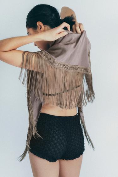 SCARF WITH VISCOSE AND FRINGING - Light brown by Zara - Image 2