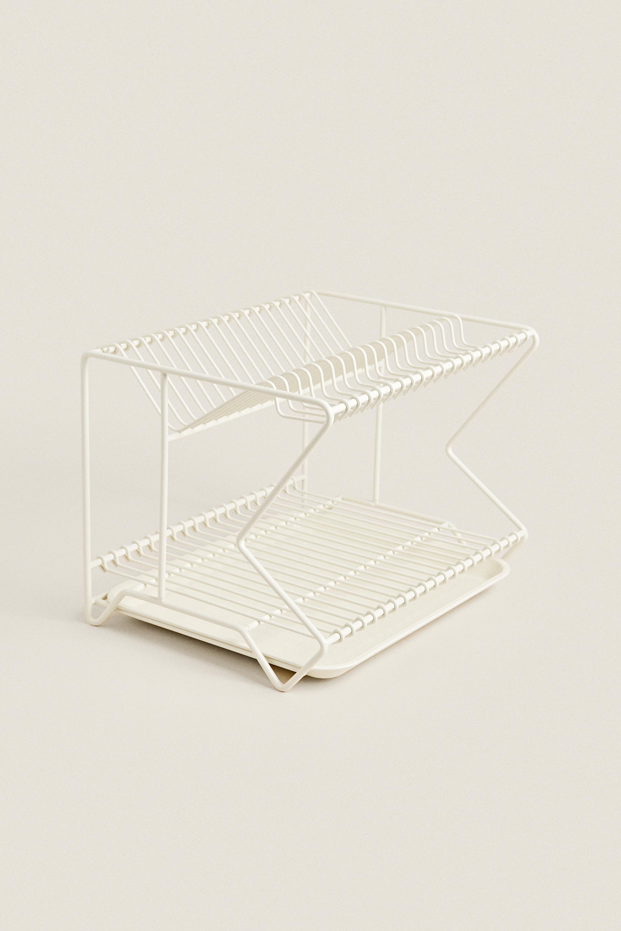 METAL DISH DRAINER WITH TRAY — Cream