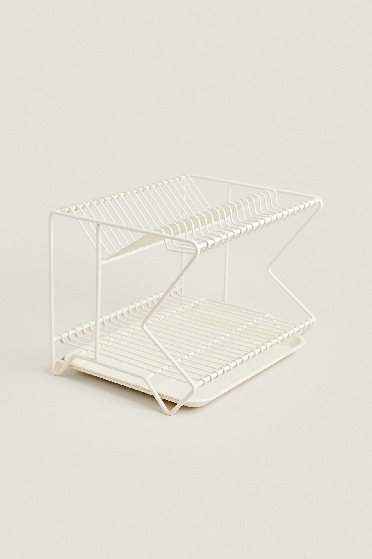 METAL DISH DRAINER WITH TRAY — Cream
