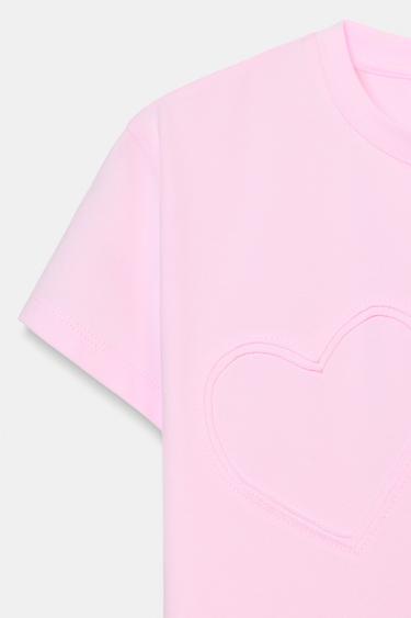 T-SHIRT CŒURS EN RELIEF - Rose de Zara - Image 4