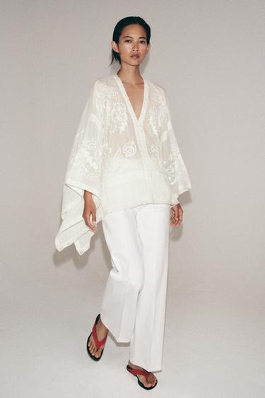 ZW COLLECTION EMBROIDERED CAPE BLOUSE - Ecru by Zara