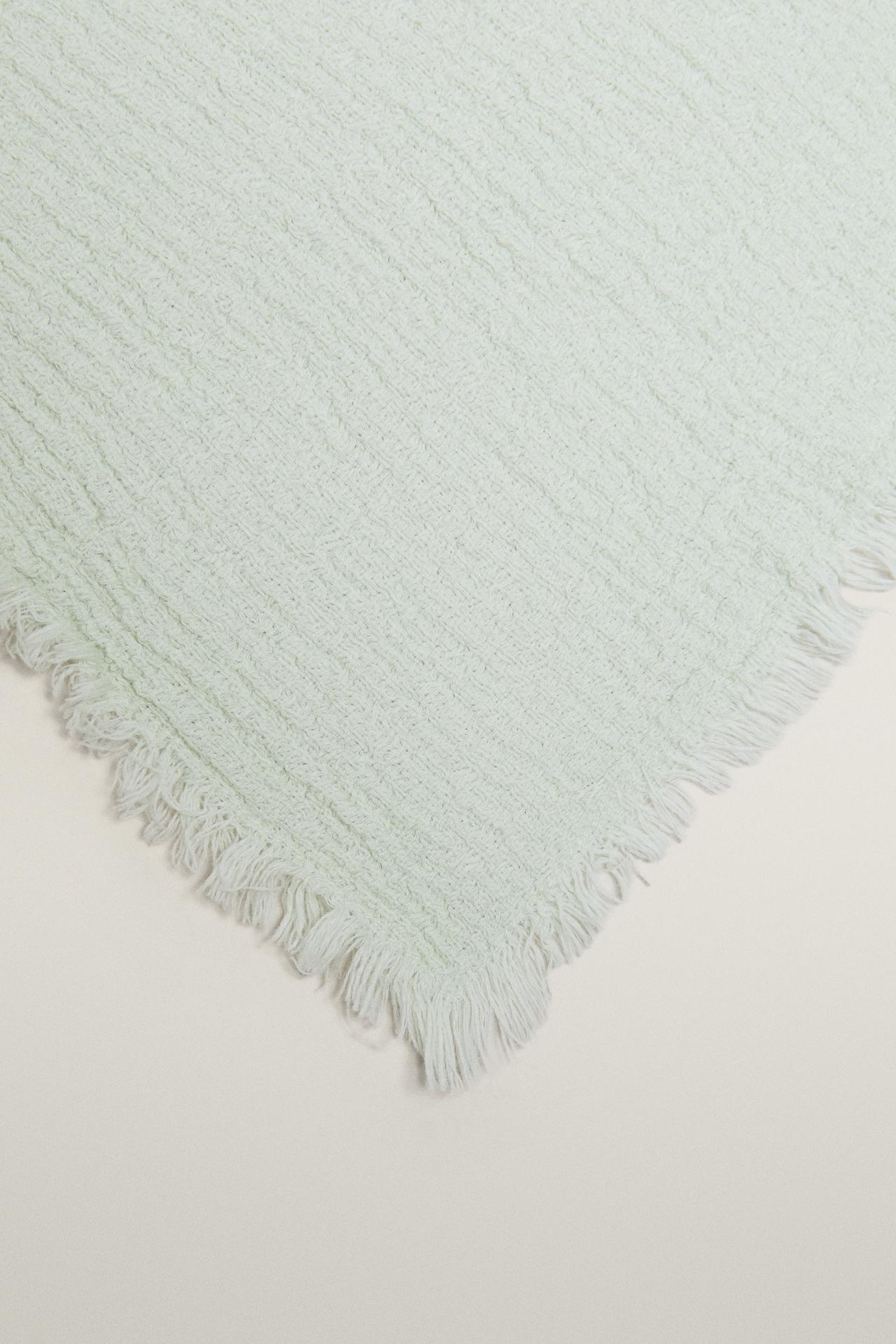 COTTON BLANKET WITH FRINGING — Washed green