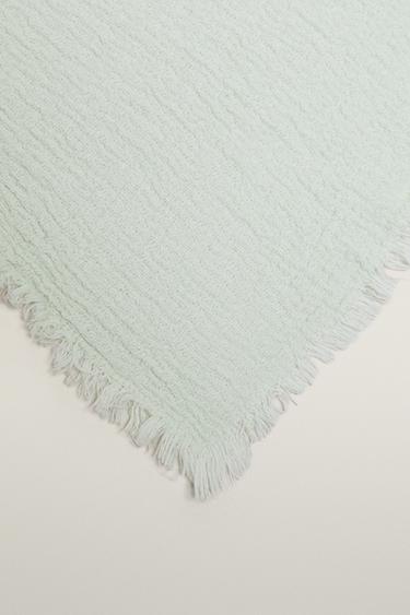COTTON BLANKET WITH FRINGING — Washed green 2