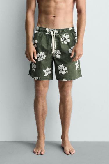 HIBISCUS PRINT LONG SWIM SHORTS - Billiard green by Zara - Image 2