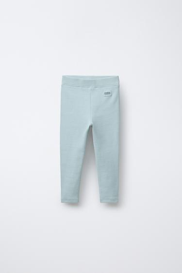 RIBBED LEGGINGS WITH LABEL - washed green by Zara