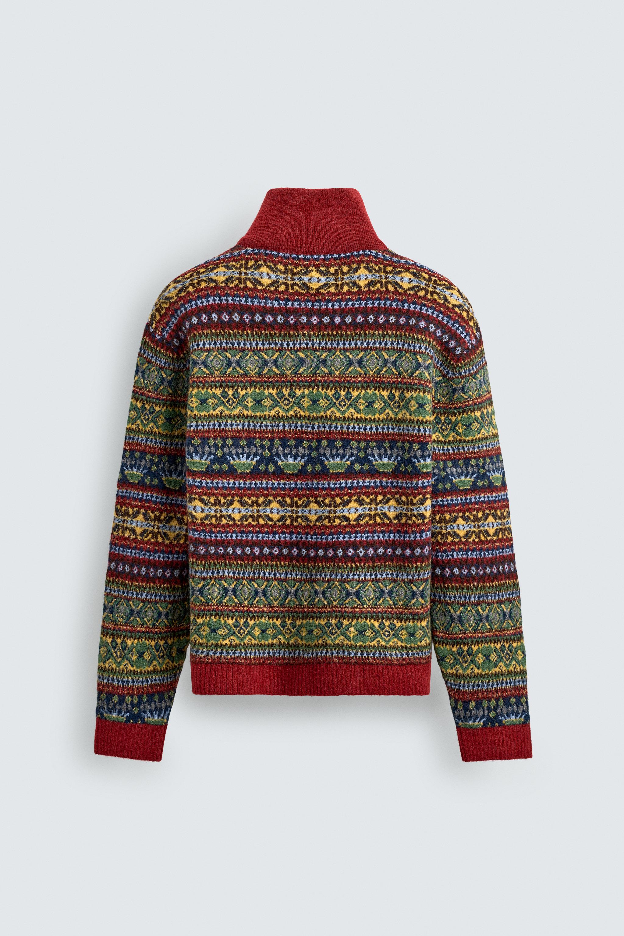 GEOMETRIC JACQUARD QUARTER-ZIP JUMPER