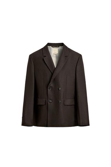 BLAZER CRUZADA TRAJE 100% LINO - Marrón de Zara