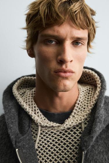 Zara FAUX FUR HOODED OVERSHIRT - Gray