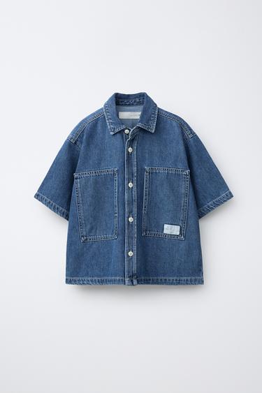 Zara FLOWY DENIM SHIRT - Mid-blue