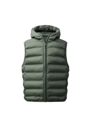 Zara ULTRALIGHT WATER REPELLENT HOODIE VEST - Khaki