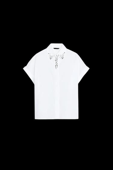Zara JEWEL COLLAR POPLIN SHIRT - White - Image 0