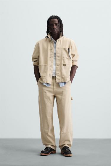 Zara SPLATTER CARPENTER PANTS - Ecru